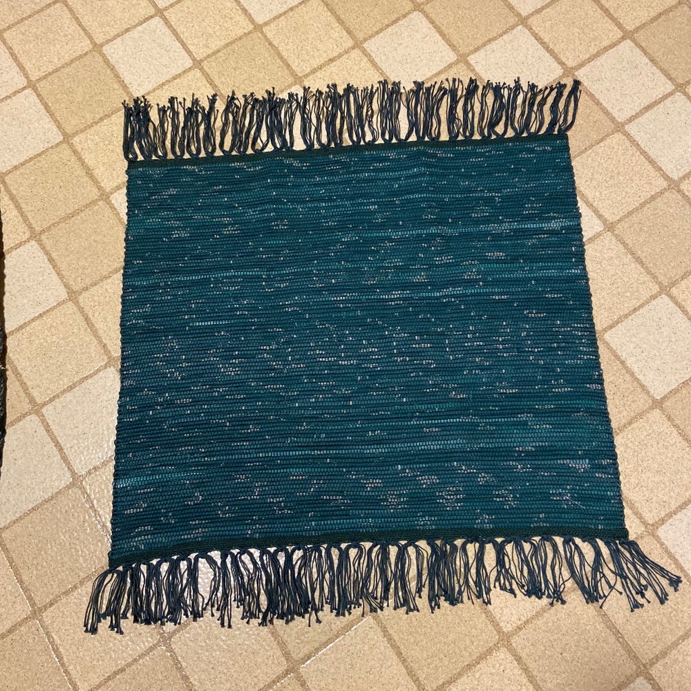 Handmade Small Green Rag Rug; 22” x 25” Plus Fringes: Never Used